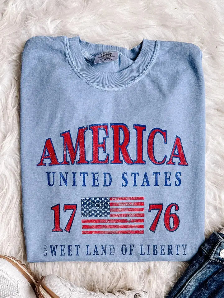 1776 Sweet Land of Liberty Graphic Tee - Blue