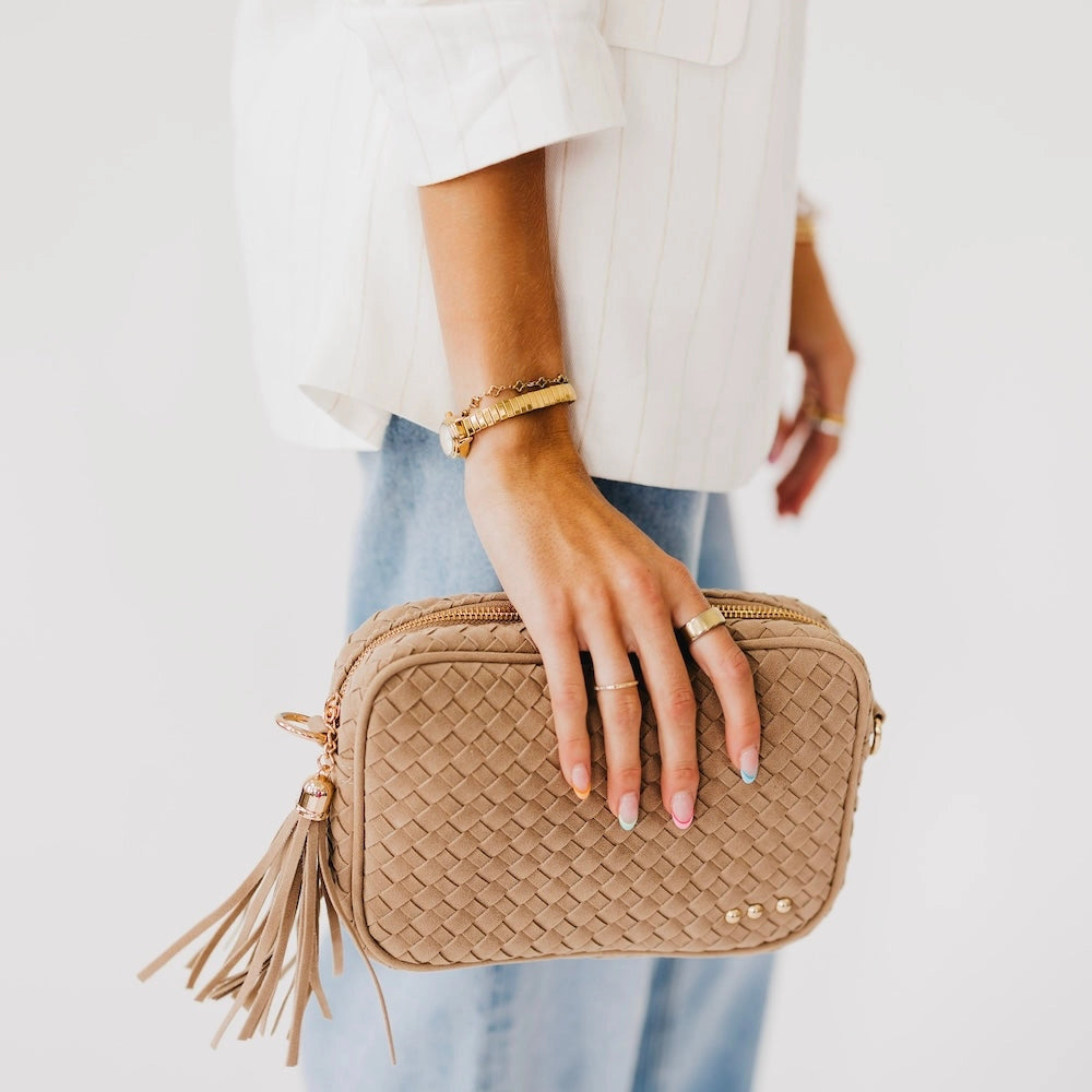 Suede Woven Willow Crossbody - Taupe