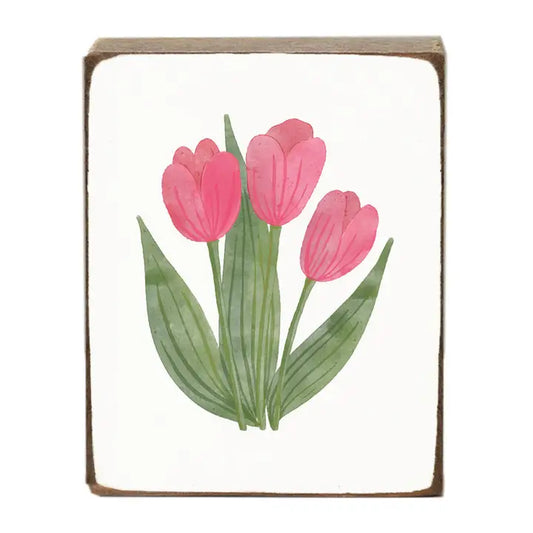 Pink Tulip Wood Block Sign