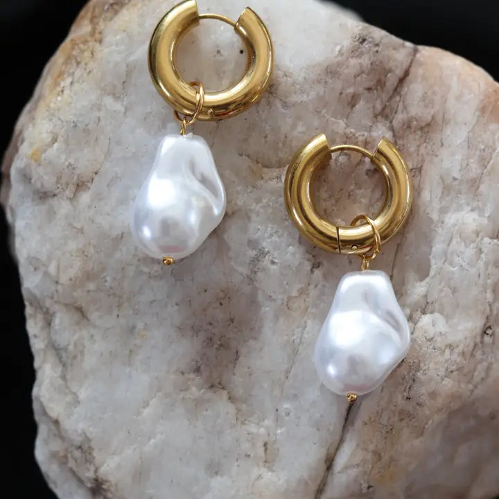 Freshwater Pearl 2-in-1 Stainless Steel Hoops