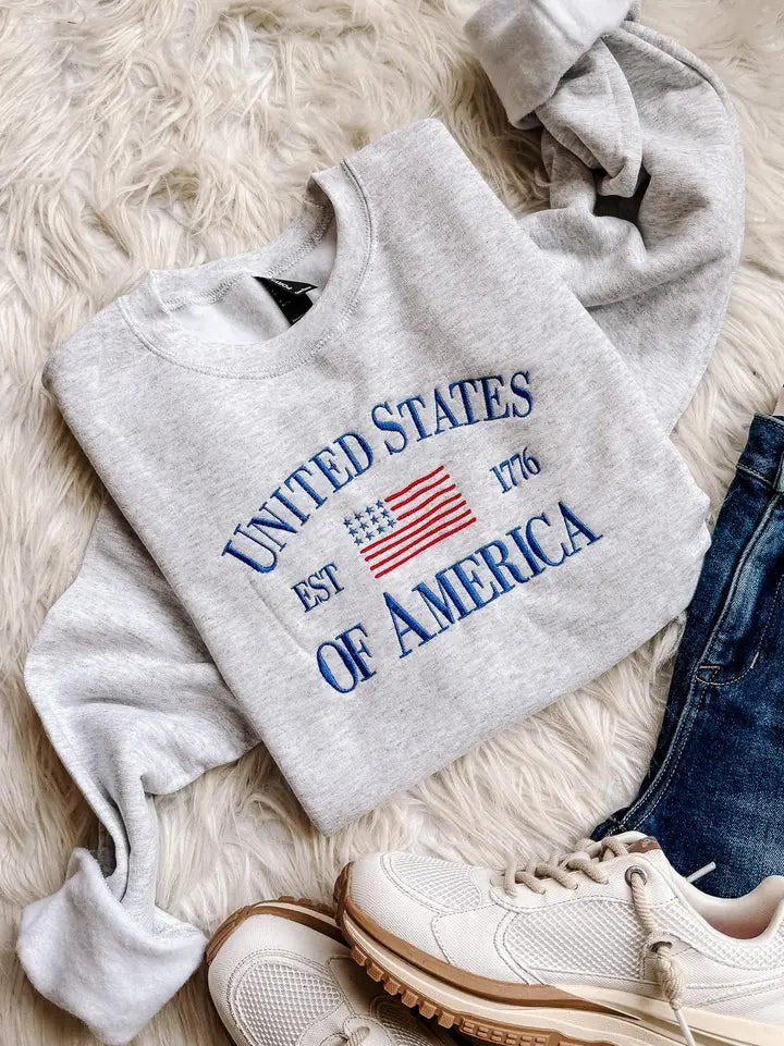 USA Embroidered Crewneck - Ash Grey