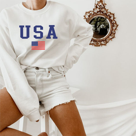 USA American Flag Graphic Sweatshirt - White