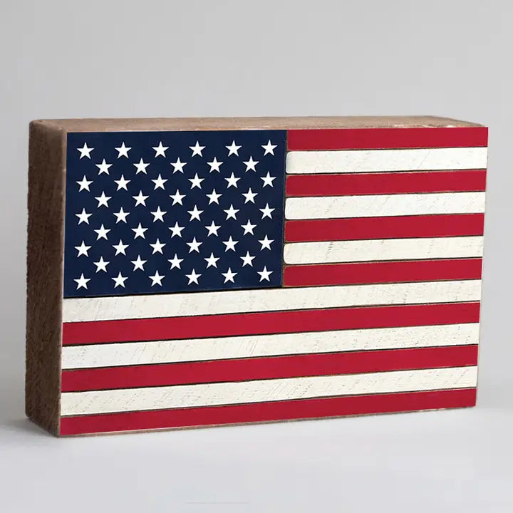 USA Flag Wood Decor Block