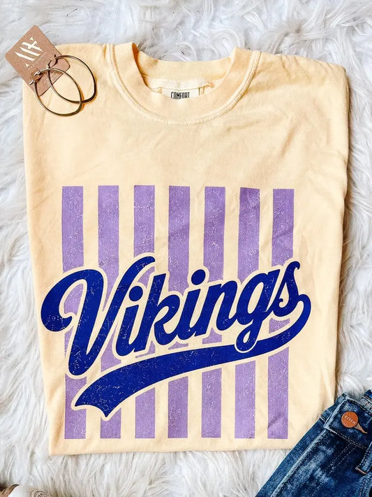 Vikings Retro Stripe Graphic Tee - Butter