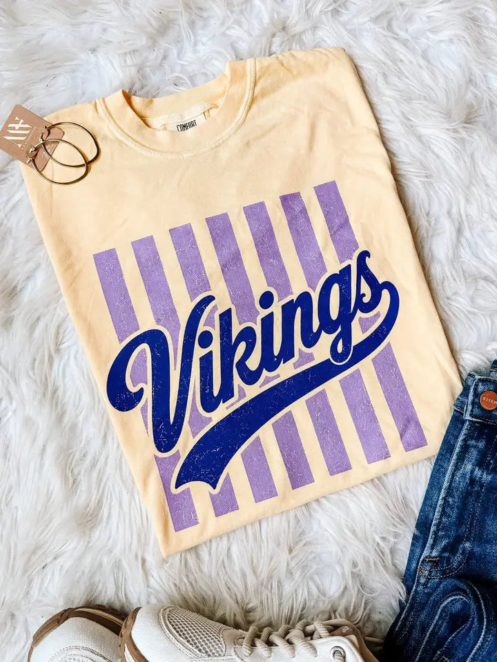 Vikings Retro Stripe Graphic Tee - Butter
