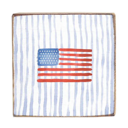 Watercolor American Flag Wood Decor Block