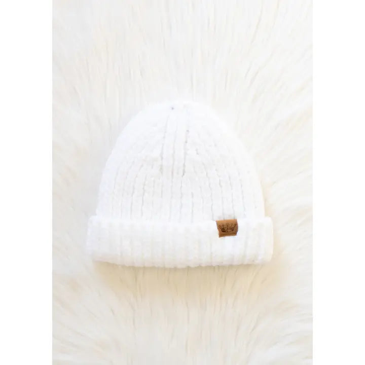 Chunky Cuffed Knit Hat - White