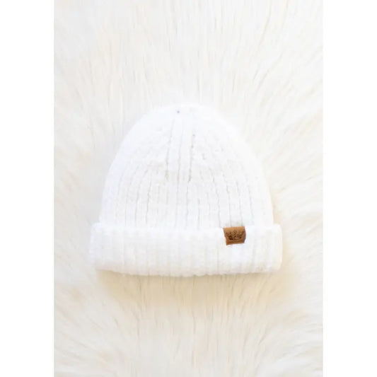 Chunky Cuffed Knit Hat - White