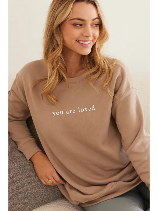 You Are Loved Graphic Sweatshirt - Tan