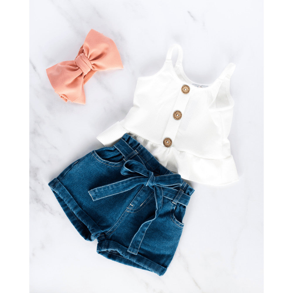 Quinn Tie-Waist Denim Shorts