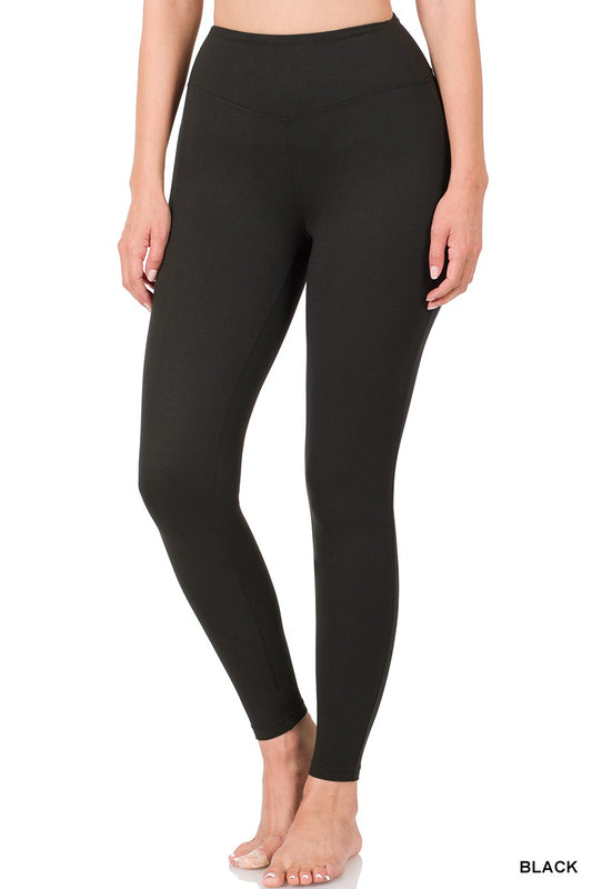 Microfiber Wide Waistband Leggings - Black