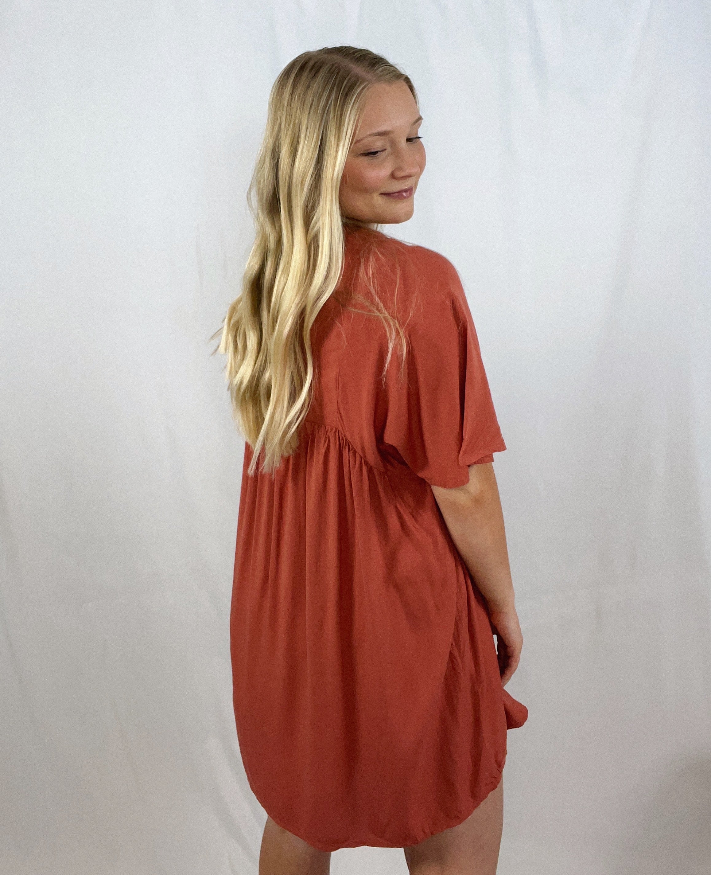 Solid Babydoll Dress - Rust – Honey Lou Boutique